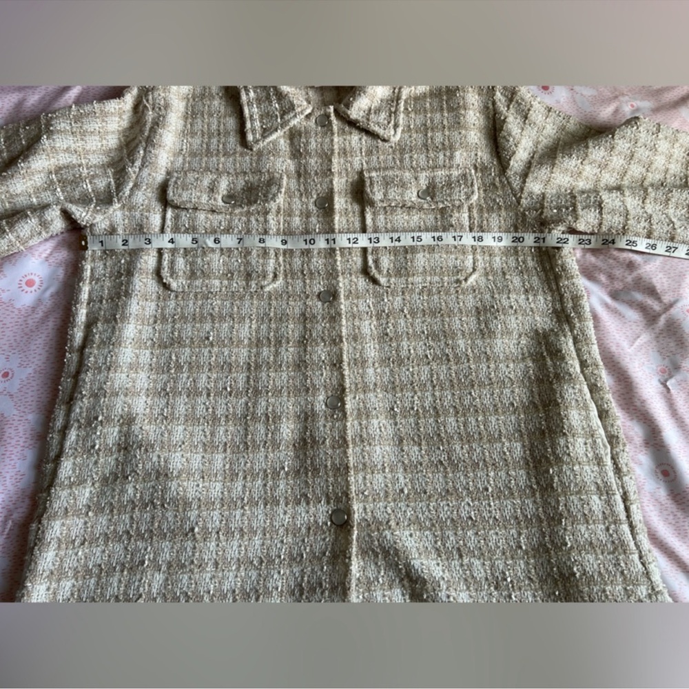 BB DAKOTA STEVE MADDEN Tweed Nevermind Boucle Snap Shirt Jacket Cream Tan Med - Picture 7 of 15